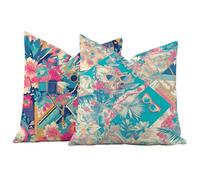 Juego de 2 Fundas de Cojín 35x35 Terciopelo Turquesa Abstracto,Fundas Almohada Decorativas para Sofá Cama Salón,Doble Cara Estampado con Cremallera Invisible,Decoración Hogar Moderno Regalo,-#b220s