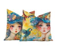 Juego de 2 Fundas de Cojín 40x40 Terciopelo Abstracto Chica, Fundas Almohada Decorativas para Sofá Cama Salón, Doble Cara Estampado con Cremallera Invisible, Decoración Hogar Moderno Regalo, -#b174s