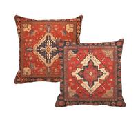 Juego de 2 Fundas de Cojín 45x45 Lino Carmesí Bohemia, Fundas Almohada Decorativas para Sofá Cama Salón, Doble Cara Estampado con Cremallera Invisible, Decoración Hogar Moderno Regalo, -#b238s