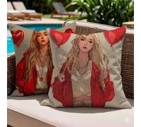 Juego de 2 Fundas de Cojín 45x45 Lino Rojo Chica, Fundas Almohada Decorativas para Sofá Cama Salón, Doble Cara Estampado con Cremallera Invisible, Decoración Hogar Moderno, Regalo para Mujer, -#b1486s