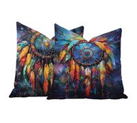 Juego de 2 Fundas de Cojín 45x45 Terciopelo Vistoso Atrapasueños, Fundas Almohada Decorativas para Sofá Salón, Doble Cara Estampado con Cremallera Invisible, Decoración Hogar Moderno Regalo, -#b216s