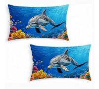 Juego de 2 Fundas de Cojín 50x70 cm de Terciopelo Suave - Fundas de Almohada Azul Decorativas Modernas para Sofá, Camas y Salón - Diseño con Cremallera Invisible, Transpirable y Lavable, DelfíN j0-466