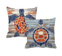 Juego de 2 Fundas de Cojín 55x55 Lino Azul marino Tortoise, Fundas Almohada Decorativas para Sofá Cama Salón, Doble Cara Estampado con Cremallera Invisible, Decoración Hogar Moderno Regalo, -#b188s