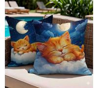 Juego de 2 Fundas de Cojín 55x55 Lino Marina de guerra Gato naranja,Fundas Almohada Decorativas para Sofá Salón,Doble Cara Estampado con Cremallera Invisible,Decoración Hogar Moderno Regalo,-#b1458s