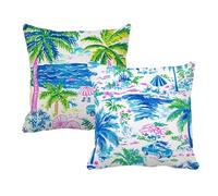 Juego de 2 Fundas de Cojín 55x55 Lino Verde árboles de coco, Fundas Almohada Decorativas para Sofá Cama Salón, Doble Cara Estampado con Cremallera Invisible, Decoración Hogar Moderno Regalo, -#b228s