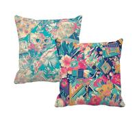 Juego de 2 Fundas de Cojín 60x60 Lino Turquesa Abstracto, Fundas Almohada Decorativas para Sofá Cama Salón, Doble Cara Estampado con Cremallera Invisible, Decoración Hogar Moderno Regalo, -#b220s