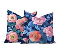 Juego de 2 Fundas de Cojín 60x60 Terciopelo Marina de guerra Rosas rosadas,Fundas Almohada Decorativas para Sofá Salón,Doble Cara Estampado con Cremallera Invisible,Decoración Hogar Moderno,-#b338s