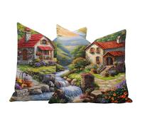 Juego de 2 Fundas de Cojín 60x60 Terciopelo Primavera Paisaje, Fundas Almohada Decorativas para Sofá Cama Salón, Doble Cara Estampado con Cremallera Invisible, Decoración Hogar Moderno Regalo, -#b210s