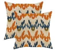 Juego de 2 fundas de cojín bohemias con patrón abstracto naranja y azul marino, decoración cuadrada decorativa de granja para sala de estar, sofá, cama, sofá, 12 x 12 pulgadas