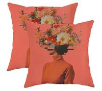 Juego de 2 fundas de cojín botánicas con cremallera, diseño de flores artísticas, divertidas y hermosas hojas de plantas, color rojo y amarillo, de terciopelo, cómodas, lavables, suaves, para sofá
