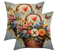Juego de 2 fundas de cojín botánicas con cremallera, diseño de flores y mariposas, hermosas hojas florales, rosa, azul, marrón, terciopelo, cómodas, decorativas, para dormitorio, sofá, sala de juegos