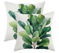Juego de 2 fundas de cojín botánicas con cremallera, hermosas y modernas hojas de acuarela botánica, casa de campo, de terciopelo verde, cómodas, lavables, para sofá, dormitorio, sala de juegos, 45.7