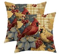 Juego de 2 fundas de cojín cardenales, diseño floral de pájaro rojo, decoración cuadrada de otoño para el hogar, sofá, cama, sofá, 16 x 16 pulgadas