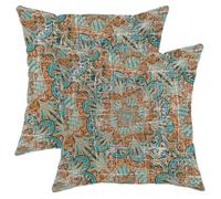 Juego de 2 fundas de cojín con cremallera floral azul abstracto, bohemio, patrón de mandala, rústico, amarillo, verde azulado, cómodas, decorativas, para sofá, dormitorio, apartamento, sofá, juego de