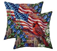 Juego de 2 fundas de cojín con diseño de cardenal, bandera patriótica rústica, gloria de la mañana, día de la independencia, color rojo, con cremallera oculta, fundas de cojín para el hogar, sala de