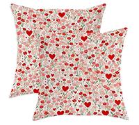 Juego de 2 fundas de cojín con diseño de corazones, flores románticas, hojas de San Valentín, color rojo con cremallera oculta, fundas de cojín para el hogar, dormitorio, sala de estar, sofá