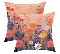 Juego de 2 fundas de cojín con diseño de flores, bonitas mariposas, bohemias, hojas abstractas, plantas, cabaña, rosa, naranja, terciopelo, cómodas, decorativas, para sala de juegos, hogar, sofá