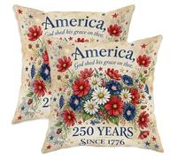 Juego de 2 fundas de cojín con diseño de flores, patrióticas y vintage, con texto en inglés "Independence Day", color rojo, con cremallera oculta, fundas de almohada para el hogar, sala de estar