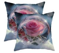 Juego de 2 fundas de cojín con diseño de flores, románticas, hermosas, florales, artísticas, estéticas, de terciopelo rosa primaveral, cómodas, decorativas, para sofá, dormitorio, sala de juegos, con