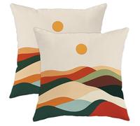 Juego de 2 fundas de cojín con diseño de paisaje otoñal, fundas de cojín con estampado de colinas naranjas y verdes, acogedoras, decorativas, cuadradas, para sala de estar, sofá, cama, 12 x 12