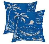 Juego de 2 fundas de cojín con diseño de palmera tropical, hamaca costera, montaña, verano, terciopelo suave, lavable, para sala de estar, cama, oficina, sofá, silla, decoración, 20 x 20 pulgadas