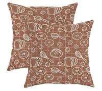 Juego de 2 fundas de cojín con diseño de pan, diseño de dona de galletas otoñales, color marrón con cremallera oculta, fundas de cojín para el hogar, sala de estar, dormitorio, decoración de sofá, 18