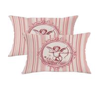 Juego de 2 fundas de cojín con diseño de querubín romántico vintage con marco floral rojo de San Valentín, terciopelo suave, lavable, para sala de estar, cama, oficina, sofá, silla, decoración, 20 x