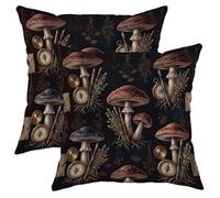 Juego de 2 fundas de cojín con diseño de setas, diseño de brújula botánica vintage, color azul oscuro con cremallera oculta, fundas de cojín para el hogar, dormitorio, sala de estar, sofá, decoración