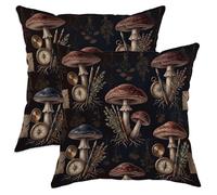 Juego de 2 fundas de cojín con diseño de setas, diseño de brújula botánica vintage, color azul oscuro con funda de cremallera oculta, almohadas decorativas para sala de estar, cama, oficina, sofá
