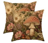 Juego de 2 fundas de cojín con diseño de setas, diseño de hiedra botánica vintage, color rojo otoño con cremallera oculta, fundas de cojín para sala de estar, apartamento, cama, sofá, decoración de