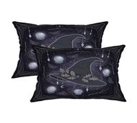 Juego de 2 fundas de cojín con diseño de sombrero de bruja, diseño de hojas de bola de cristal místicas para Halloween, de terciopelo suave, lavable, para sala de estar, dormitorio, loft, oficina