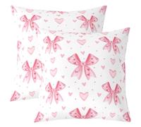 Juego de 2 fundas de cojín con lazo de mariposa rosa, 40,6 x 40,6 cm, para niñas, niños, adolescentes, mujeres, adolescentes, románticas, con lazo, corbatín, diseño de corazón y hada