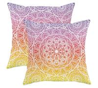 Juego de 2 fundas de cojín cuadradas con cierre de flores, bohemias, abstractas, artísticas, mandalas, geométricas, rosa, amarillo, terciopelo, adornos cómodos, para patio, habitación, sala de juegos