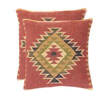 Juego de 2 fundas de cojín de 45,7 x 45,7 cm, hechas a mano, estilo indio, estilo bohemio, étnico, de yute, fundas de almohada bohemias