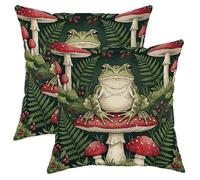 Juego de 2 fundas de cojín de anfibios, helecho hongo verde de verano, fundas de almohada lavables para sala de estar, cama, oficina, sofá, silla, decoración de 18 x 18 pulgadas