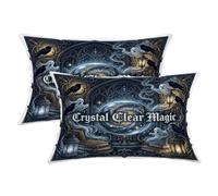 Juego de 2 fundas de cojín de bola de cristal, diseño de cuervos góticos místicos, fantasmas, Halloween, terciopelo suave, lavable, para el hogar, dormitorio, sala de estar, sofá, decoración de sofá
