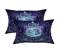 Juego de 2 fundas de cojín de bola de cristal, fantasía mística, bosque, Halloween, violeta, terciopelo, suave, lavable, para sala de estar, apartamento, cama, sofá, 20 x 12 pulgadas