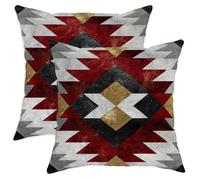 Juego de 2 fundas de cojín de diamante, geométrico, contemporáneo, triangular, patrón de zigzag, rojo otoñal, fundas de cojín lavables para el hogar, sala de estar, dormitorio, sofá, decoración de 12