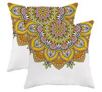 Juego de 2 fundas de cojín de flores, rústicas, artísticas, estéticas, mandalas, bohemias, geométricas, flores, amarillo, rosa, terciopelo, cómodas, decorativas, para sala de juegos, hogar, sofá, con