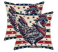 Juego de 2 fundas de cojín de gallo patriótico, vintage, estrellas, rayas, rojo independencia, terciopelo suave, lavables, para decoración del hogar, dormitorio, sala de estar, sofá, 14 x 14 pulgadas
