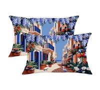 Juego de 2 fundas de cojín de glicinia tropical mediterránea, flores de pájaros costeros, de terciopelo suave, lavable, para sala de estar, dormitorio, loft, oficina, automóvil, 20 x 12 pulgadas