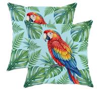 Juego de 2 fundas de cojín de loro, diseño de helecho de hojas tropicales, color rojo, terciopelo suave, lavable, para sala de estar, apartamento, cama, sofá, decoración de 18 x 18 pulgadas