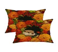 Juego de 2 fundas de cojín de nutria otoñal, fundas de cojín con diseño floral naranja, decoración del hogar de temporada para sofá, cama, estilo decorativo de otoño de 20 x 12 pulgadas