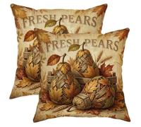 Juego de 2 fundas de cojín de peras, diseño de hojas rústicas de campo, de terciopelo suave, lavable, para sala de estar, dormitorio, loft, oficina, coche, 45,7 x 45,7 cm
