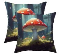 Juego de 2 fundas de cojín de primavera con diseño botánico de ramas de árbol de setas, hermosas hojas, bosque, rojo, verde, terciopelo, cómodas, decorativas, para dormitorio, apartamento, sofá, con