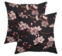Juego de 2 fundas de cojín de primavera con diseño de flores y ramas de árbol, hermosas hojas botánicas, terciopelo rosa claro, cómodas, decorativas, para sofá, dormitorio, apartamento, fundas de
