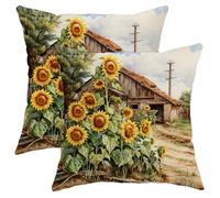 Juego de 2 fundas de cojín de primavera, rústicas, girasoles, plantas, flores, estéticas, naranja, verde, marrón, terciopelo, cómodas, decorativas, para sofá, dormitorio, apartamento, fundas de cojín