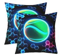 Juego de 2 fundas de cojín de tenis de 22 x 22 pulgadas, fundas de almohada decorativas de bola con purpurina para niños y hombres, diseño geométrico de panal de abeja hexagonal, azul, rojo, verde