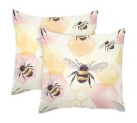 Juego de 2 fundas de cojín de terciopelo suave con diseño de abejas de miel sobre fondo colorido, fundas de almohada decorativas modernas de doble cara, 50 x 50 cm (relleno no incluido)