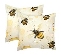 Juego de 2 fundas de cojín de terciopelo suave con diseño de abejas sobre fondo de color miel, fundas de almohada decorativas modernas de doble cara, 50 x 50 cm (relleno no incluido)